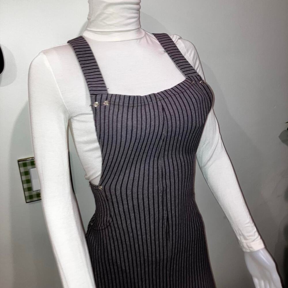 Vintage 90s y2k pinstriped pinafore overall mini dress made in italy - Picture 7 of 7